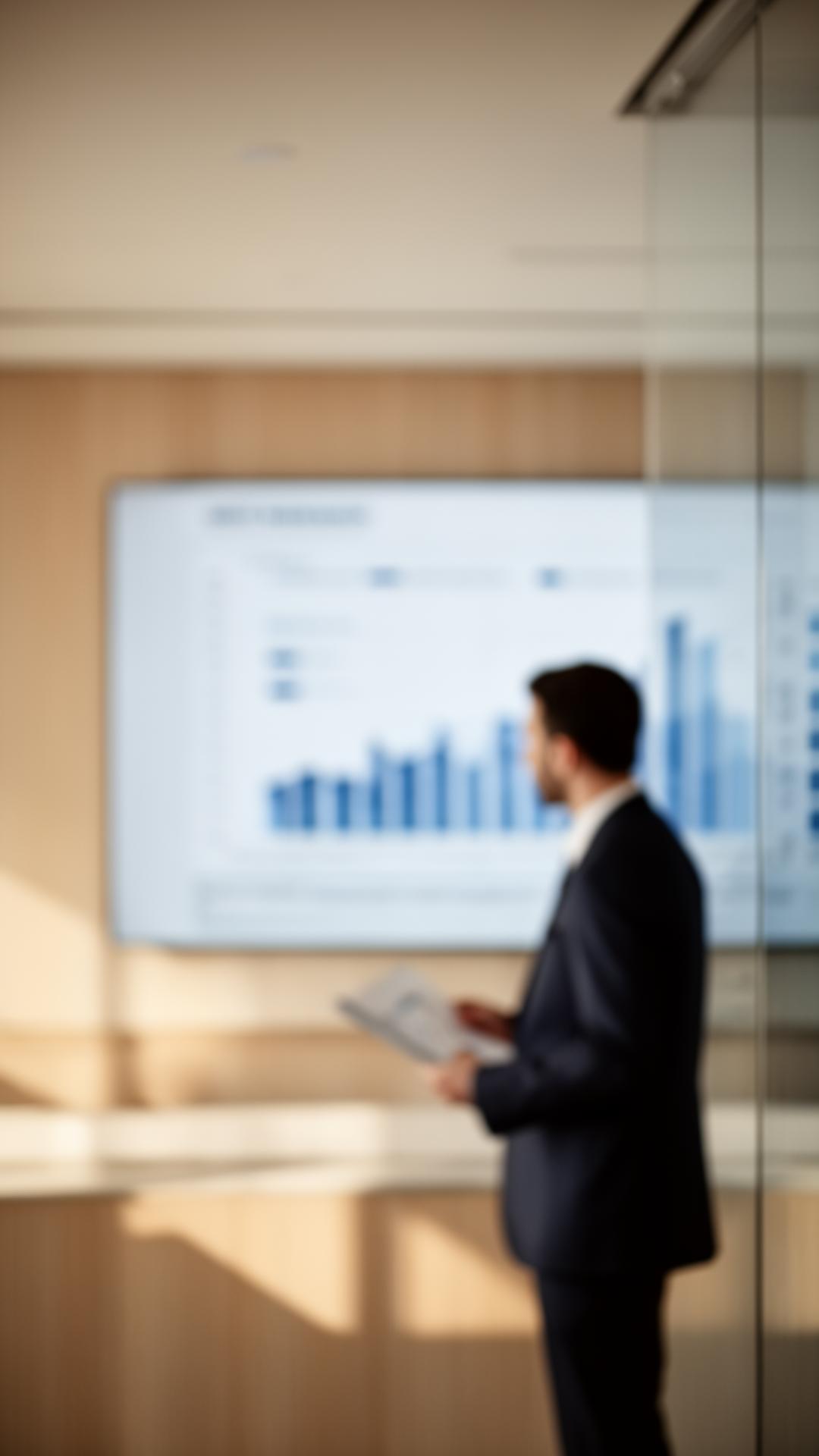 Executivo analisando indicadores operacionais em ambiente corporativo moderno
